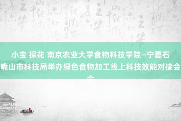 小宝 探花 南京农业大学食物科技学院—宁夏石嘴山市科技局举办绿色食物加工线上科技效能对接会